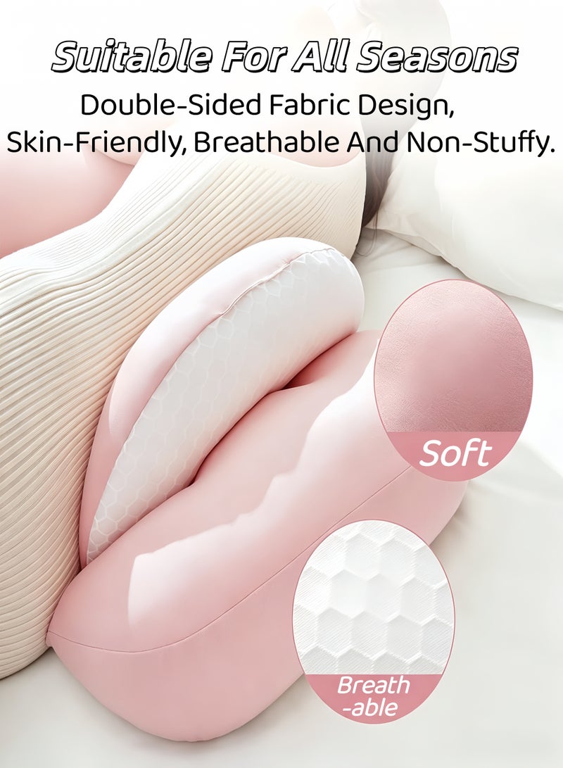 Allieuka Pregnancy Pillow,Maternity Support Pillow,Body Pillow,Pregnancy Pillow for Sleeping,Waist Protector + Auxiliary Pillow,Adjustable Width,Ergonomic Shape,Memory Foam Effect,Supports Belly Without Sagging,Removable Washable Cover,Comfort and Back Relief,Supports Back, Legs, Abdomen, And Buttocks Of Pregnant Women(Pink) - Image 3