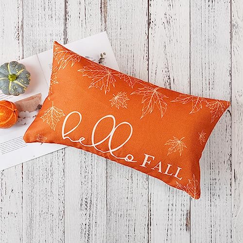ONWAY Fall Throw Pillow Covers 12x20 Set of 2 Farmhouse Hello Fall Pumpkin Maple Leaves Decorations Outdoor Patio Autumn Seasonal Cushion Cover for Sofa Couch Home Bed - Image 4