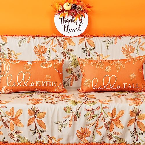 ONWAY Fall Throw Pillow Covers 12x20 Set of 2 Farmhouse Hello Fall Pumpkin Maple Leaves Decorations Outdoor Patio Autumn Seasonal Cushion Cover for Sofa Couch Home Bed - Image 2