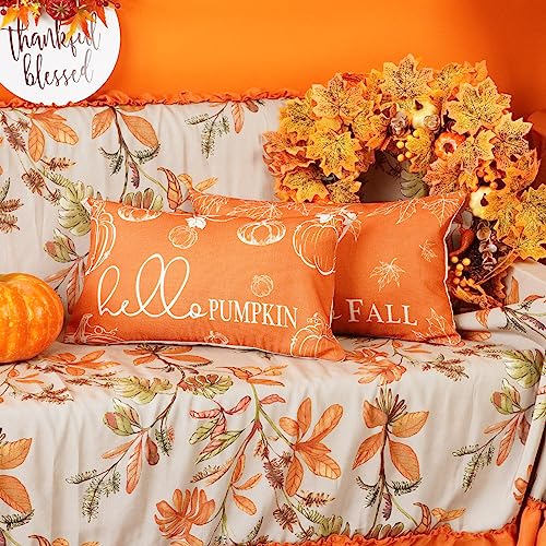 ONWAY Fall Throw Pillow Covers 12x20 Set of 2 Farmhouse Hello Fall Pumpkin Maple Leaves Decorations Outdoor Patio Autumn Seasonal Cushion Cover for Sofa Couch Home Bed - Image 3