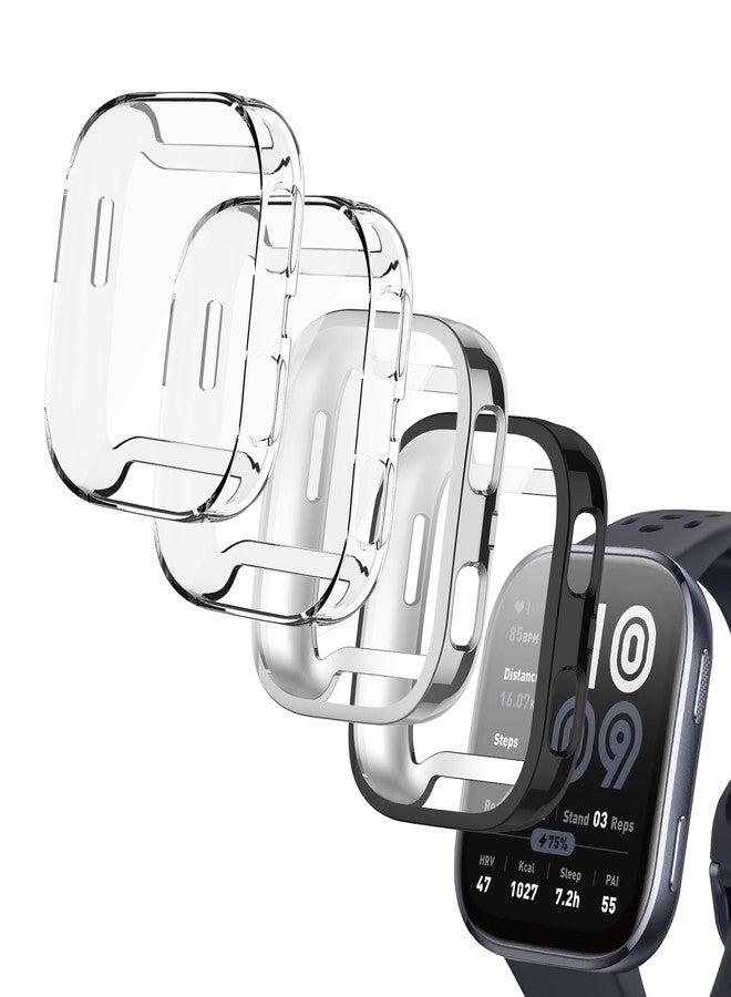Orzero (4 Pack) Orzero Watch Case Compatible for Amazfit Bip 6, TPU Full Body Protective Cover Scratch Resistant Shock Absorbing Ultra Slim - Clear*2+Silver+Black - Image 1
