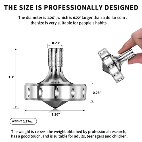 CHEETOP Precision Metal Spinning Top Long Lasting Spin Time and Perfect Balance Skilled Adult Easily Exceed 10 Mins Portable Stainless Steel EDC Office Desktop Game Toys L Silver - Image 5