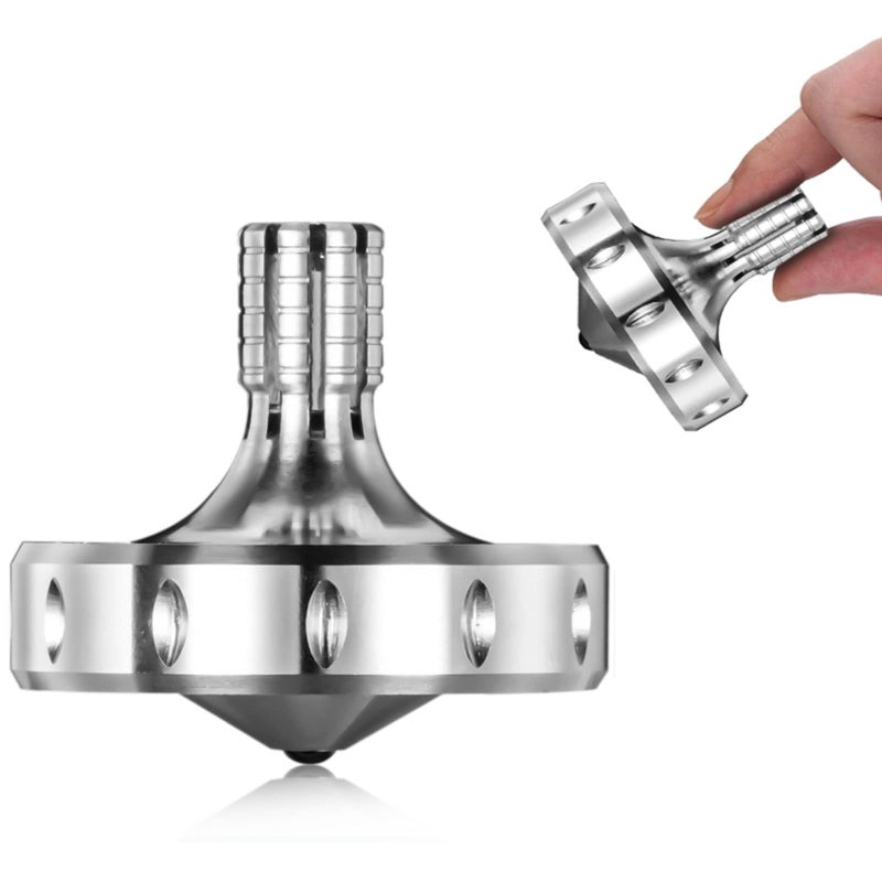 CHEETOP Precision Metal Spinning Top Long Lasting Spin Time and Perfect Balance Skilled Adult Easily Exceed 10 Mins Portable Stainless Steel EDC Office Desktop Game Toys L Silver - Image 3