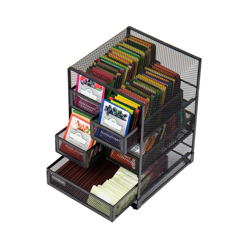 Mind Reader Tea Bag Organizer, Tea Station Organizer, Countertop Storage, Kitchen, Metal Mesh, 7" L x 6.75" W x 10" H, Black - Image 4