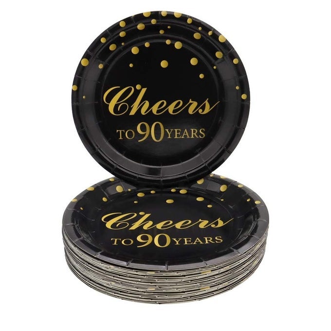 90TH BIRTHDAY PARTY SUPPLIES50 PCS CHEERS TO 90 YEARS DISPOSABLE 7 INCH PAPER PLATES DESSERT PLATES FOR 90 YEARS ANNIVERSARY PARTY