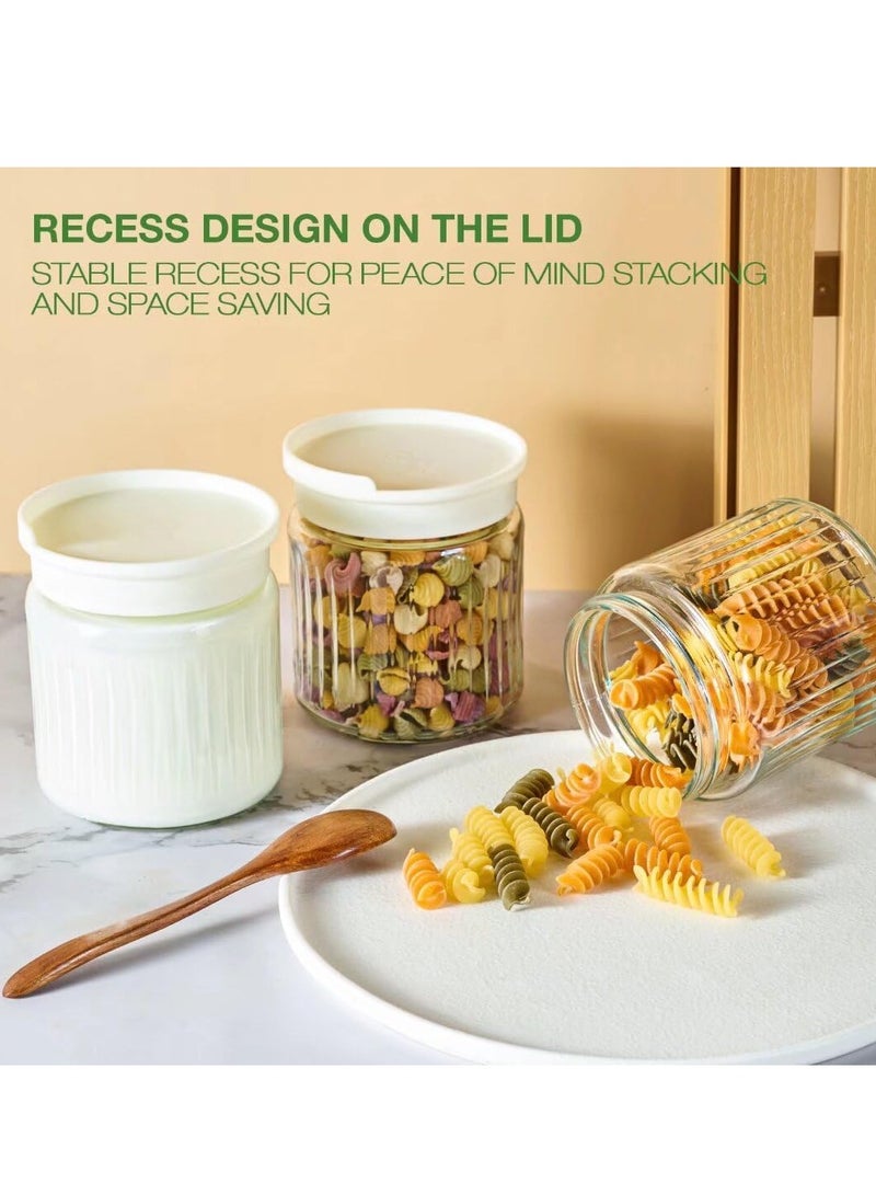 KASTWAVE 3Pcs Glass Food Storage Jars with Lids, Overnight Oats Containers, Small Food Containers, 13.5oz Leak Proof Small Stackable Glass Jars, Clear Empty Glass Jars with Lids, Kitchen Canisters - Image 2