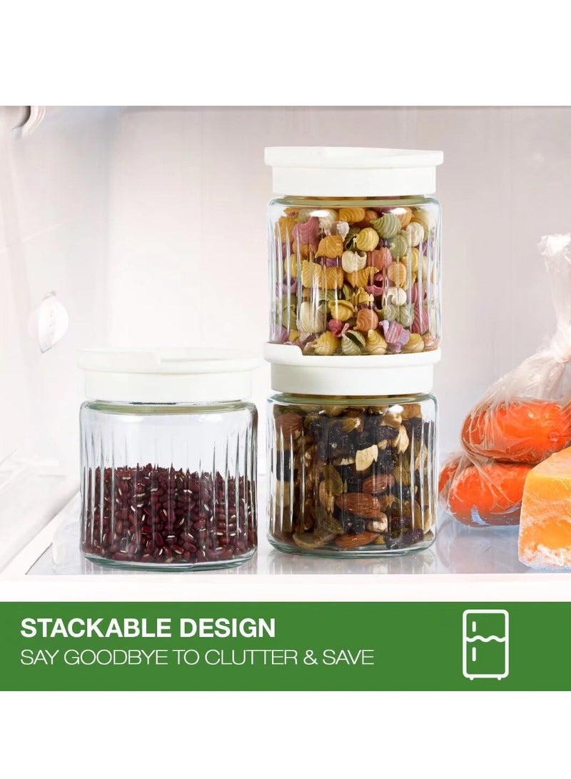 KASTWAVE 3Pcs Glass Food Storage Jars with Lids, Overnight Oats Containers, Small Food Containers, 13.5oz Leak Proof Small Stackable Glass Jars, Clear Empty Glass Jars with Lids, Kitchen Canisters - Image 4