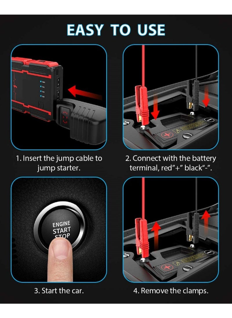 Generic Mini Jump Starter Car Battery Smart Clip With Battery Detection 12V 1000A Up to 6.0L Gas Or 4.5L Diesel Engine Power Pack Auto Battery Booster with LED Light  - Image 5