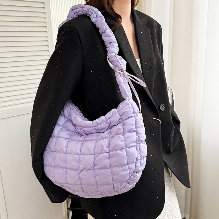 Shoulder Bag Women Korean Style Quilted Cotton Puffer Tote Crossbody Bag Pleated Cloud Bag - Image 3