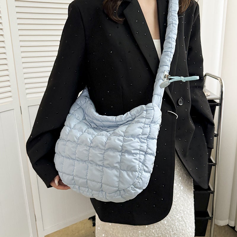 Shoulder Bag Women Korean Style Quilted Cotton Puffer Tote Crossbody Bag Pleated Cloud Bag - Image 4