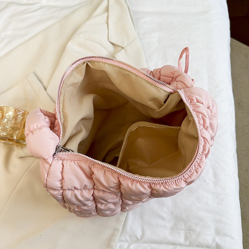 Shoulder Bag Women Korean Style Quilted Cotton Puffer Tote Crossbody Bag Pleated Cloud Bag - Image 5
