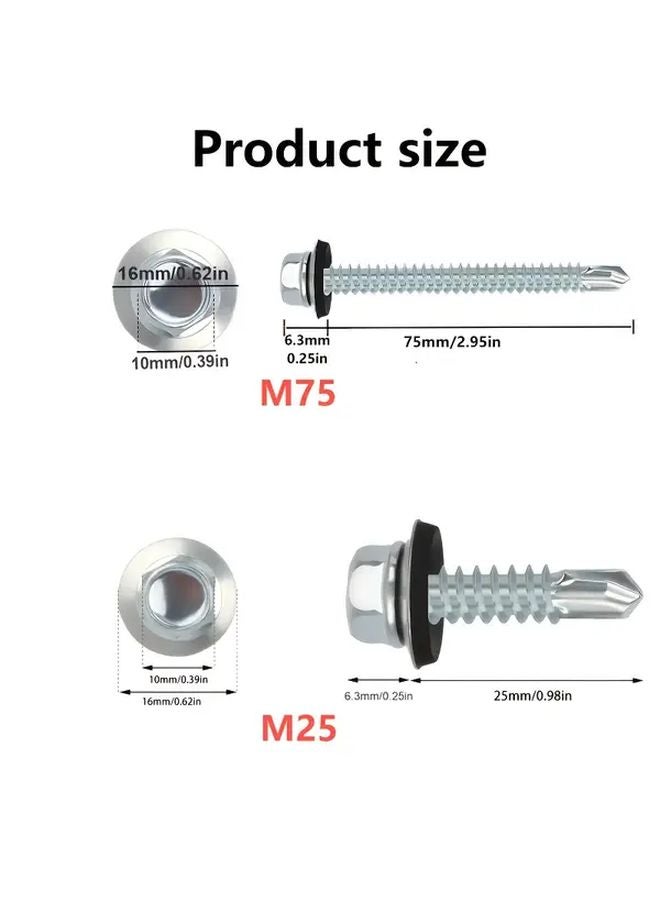 M25 Galvanized Self Tapping Screws 120pcs With Sealing Washers For Metal Roofing - Image 3