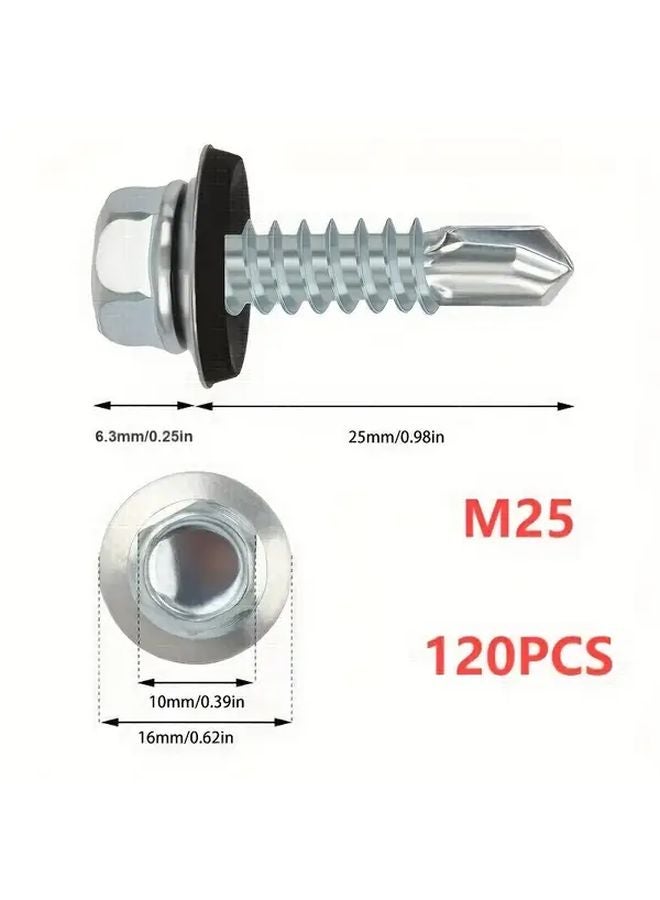 M25 Galvanized Self Tapping Screws 120pcs With Sealing Washers For Metal Roofing - Image 1