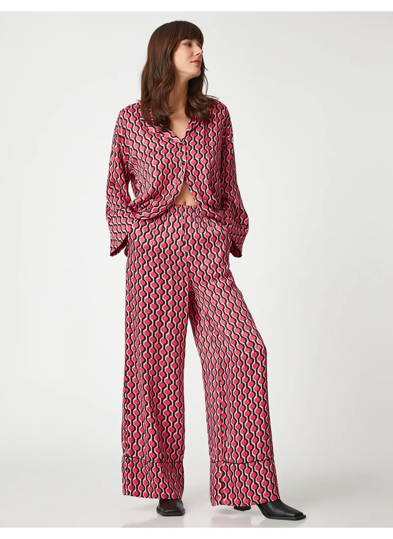 كوتون Palazzo Trousers with Pockets and Elastic Waist