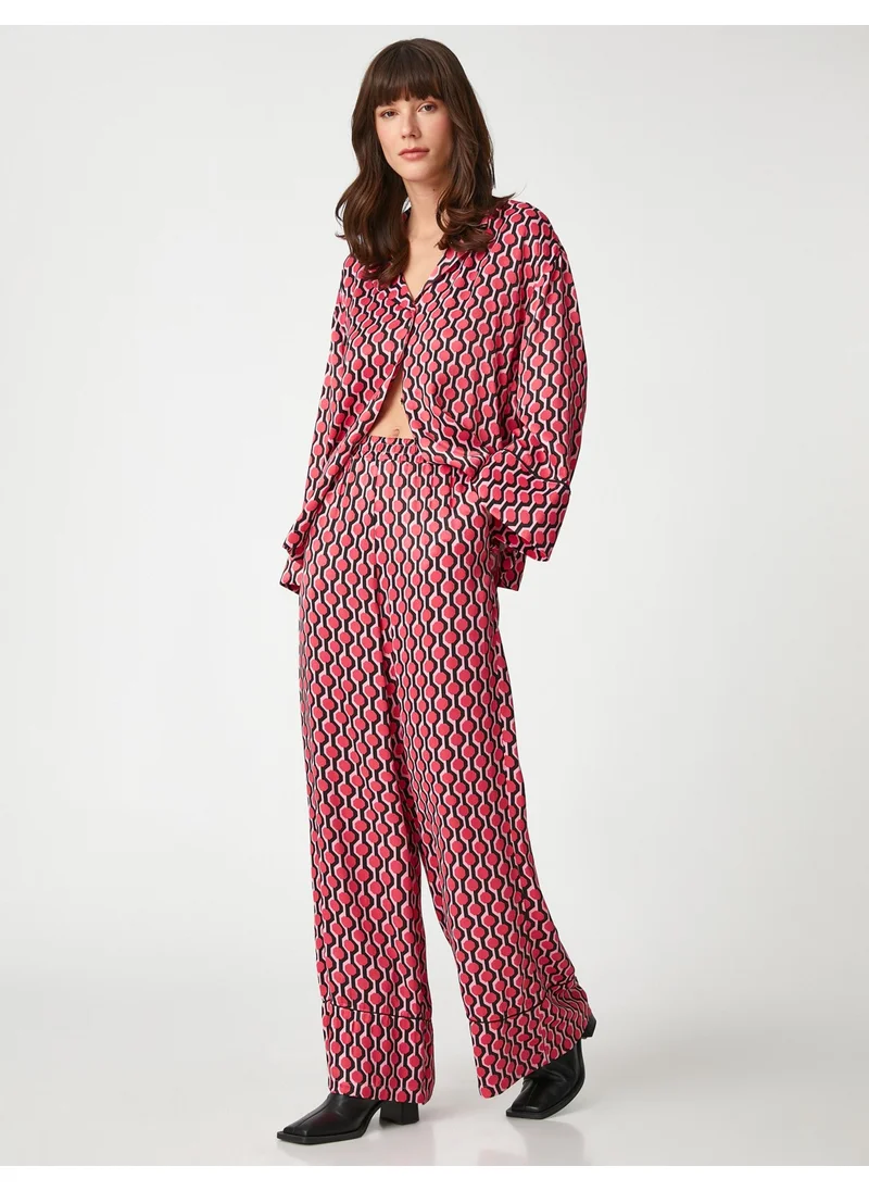 كوتون Palazzo Trousers with Pockets and Elastic Waist