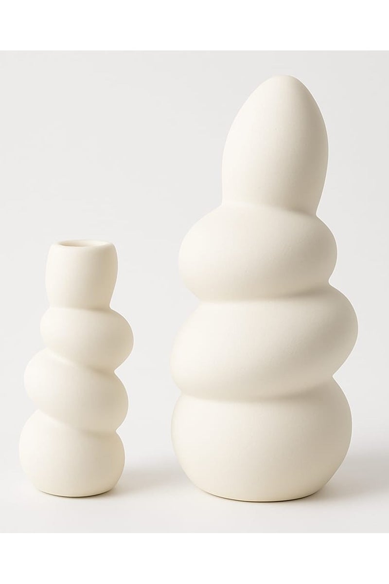 بصمة مجموعة مزهريات من بصمة (Ba9ma) | طقم فازات لينيا مجوفة عصرية للزهور والديكور – 2 قطعة بمقاسين 35 سم و17 سم – تصميم أنيق لغرفة المعيشة، غرفة الطعام والمدخل – لون أبيض