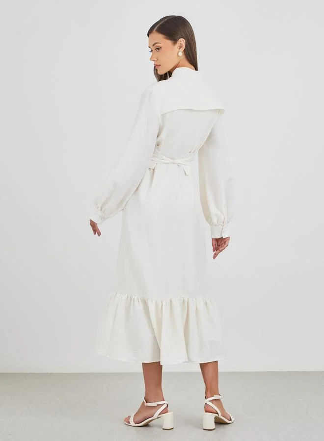 Styli Styli Women White Plain Belted A-Line Midi Dress