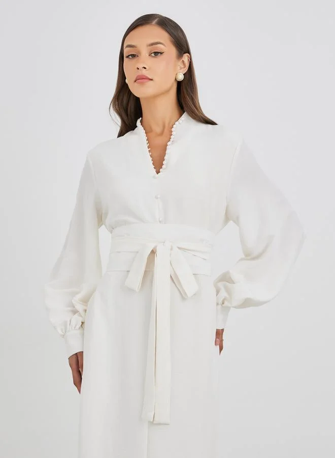 Styli Styli Women White Plain Belted A-Line Midi Dress