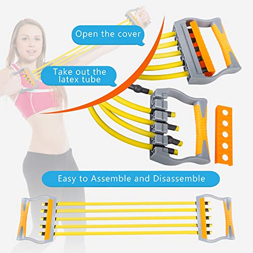 TOCO FREIDO Chest Expander, 5 Tubes Ajustable Arm Strength Trainer, Exercise Resistance Bands for Home Fitness Muscle Training (50lbs) - Image 3