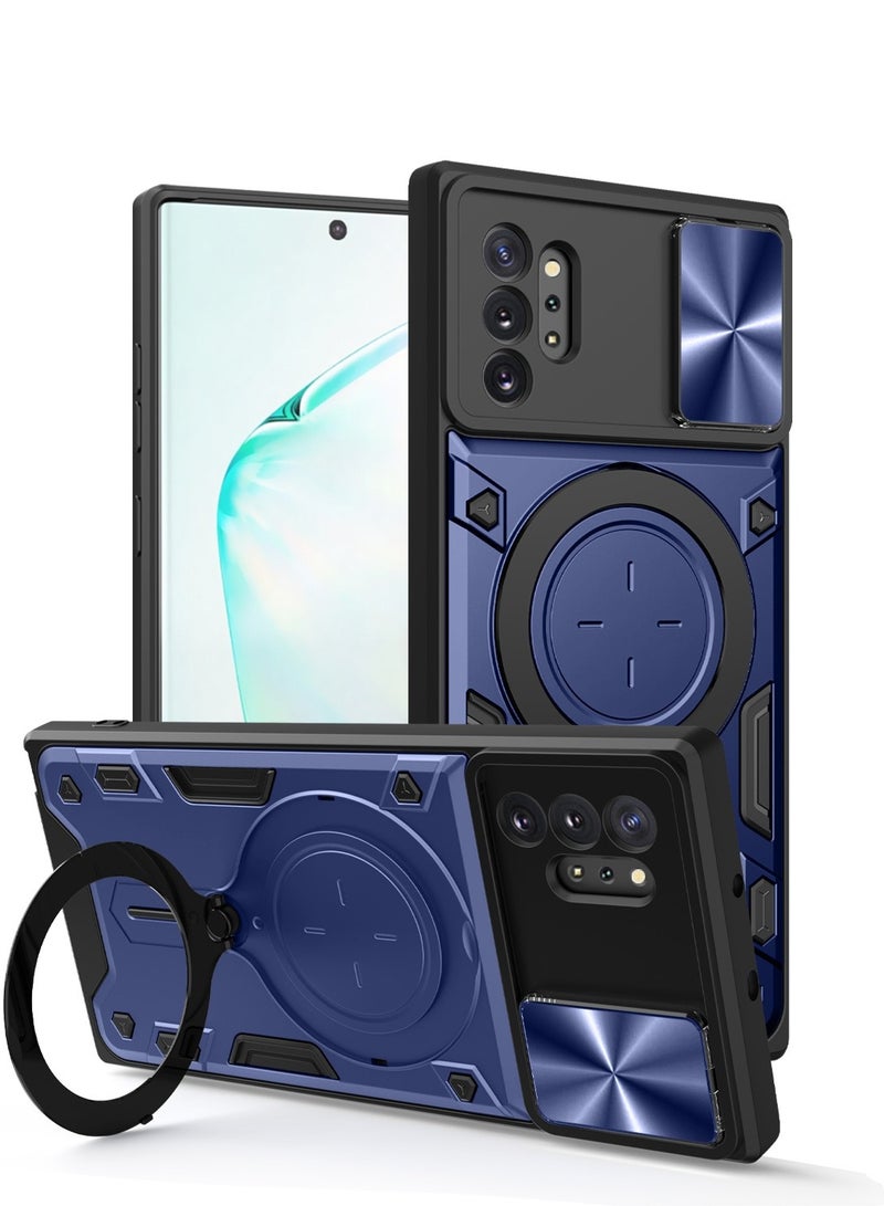 Case Cover Shockproof CD Protective Case with Camera Protection and Metal Ring Compatible with Samsung Galaxy Note 10 plus (Blue)