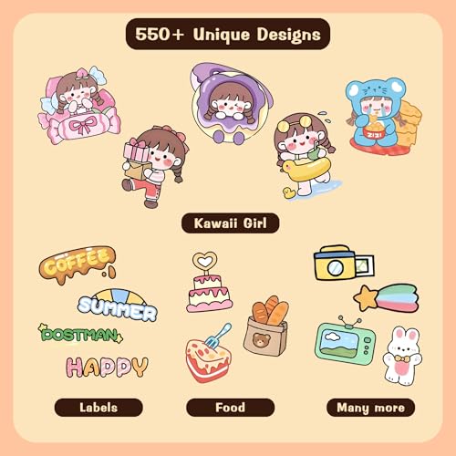 CodersParadise - 550 Vibrant Kawaii Girls Journal Stickers, 6 Colour Designs and Patterns Vintage Retro Stickers for Journal, Scrapbooking, Projects Multicolour - Image 2