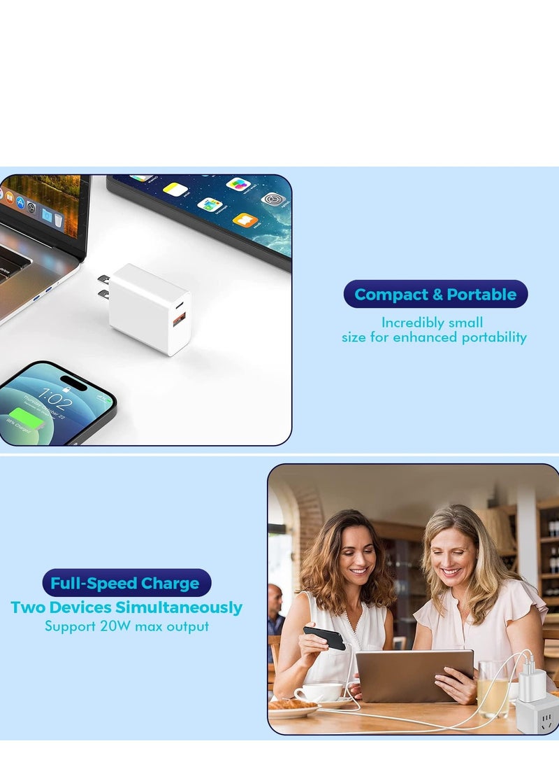 iPhone 16/15 charger block, 2pack 20w dual port pd Fast USB C Adapter Adapter + USB Black Compatible with iPhone 16/15/14/13/11/11/Pro Max/plus