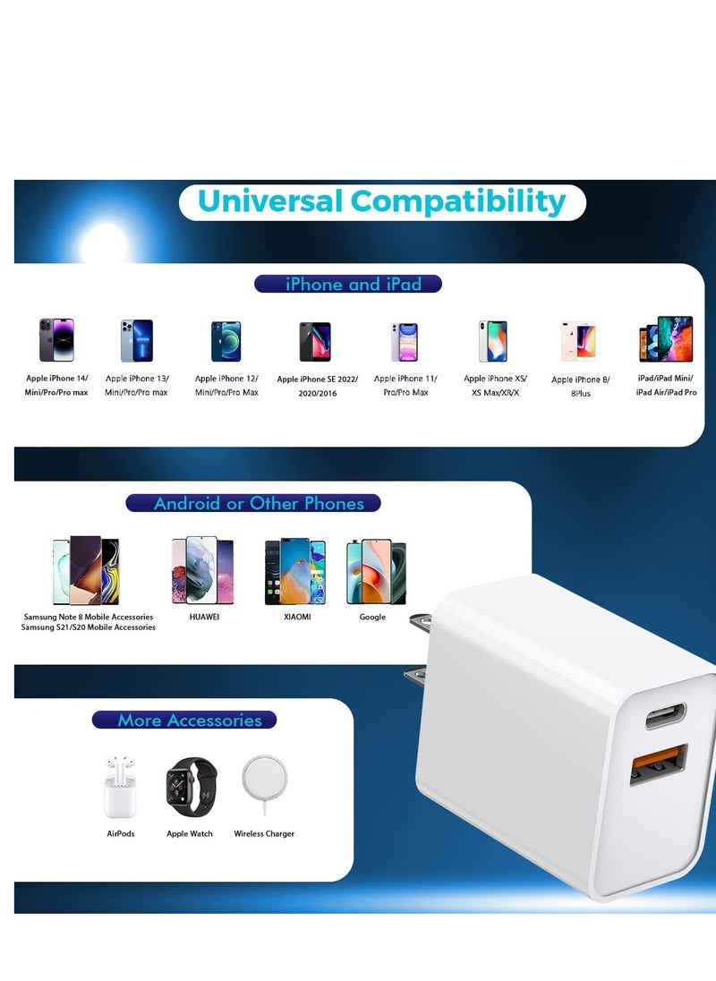 iPhone 16/15 charger block, 2pack 20w dual port pd Fast USB C Adapter Adapter + USB Black Compatible with iPhone 16/15/14/13/11/11/Pro Max/plus