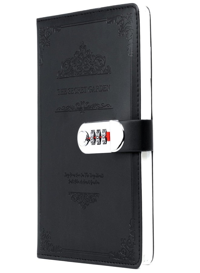 BOLDSTUFF Diary With Lock, A5 Pu Leather Journal With Combination Locker, Vintage Locking Journal Password Protected Notebook With Pen, Planner Organizer For Women Men, 8.6X5.8In, 224 Pages Jet Black - Image 1