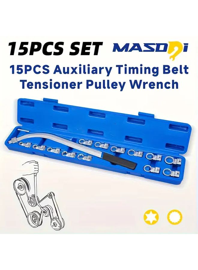 15 Piece Silver Carbon Steel Timing Belt Tensioner Wrench Set 12-19mm Torx Interface Compatible With Multiple Models Battery Free Operation Multi Size Wrench Kit For Automotive Engine Belts - Image 1
