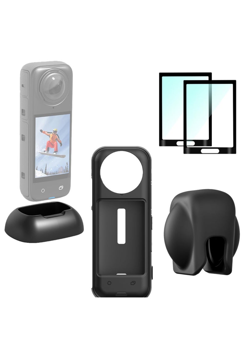 Action Camera Accessories Kit Compatible for Insta360 X4 Silicone Protective Cover Case Lens Guard Cap Tempered Glass Screen Protector Film  - Image 1