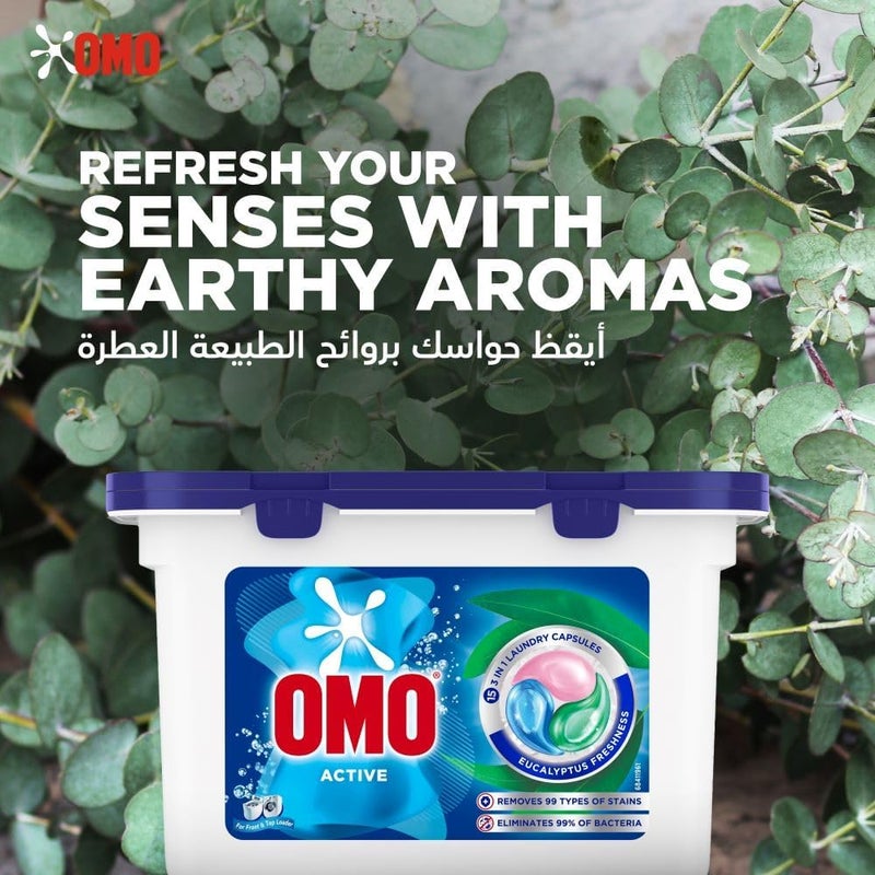 Omo 3in1 Laundry Capsules, Eucalyptus Freshness, 15 Capsules, Removes 99 Types of Stains - Image 4