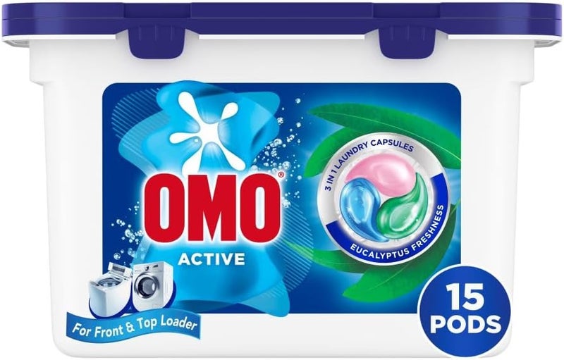 Omo 3in1 Laundry Capsules, Eucalyptus Freshness, 15 Capsules, Removes 99 Types of Stains - Image 1