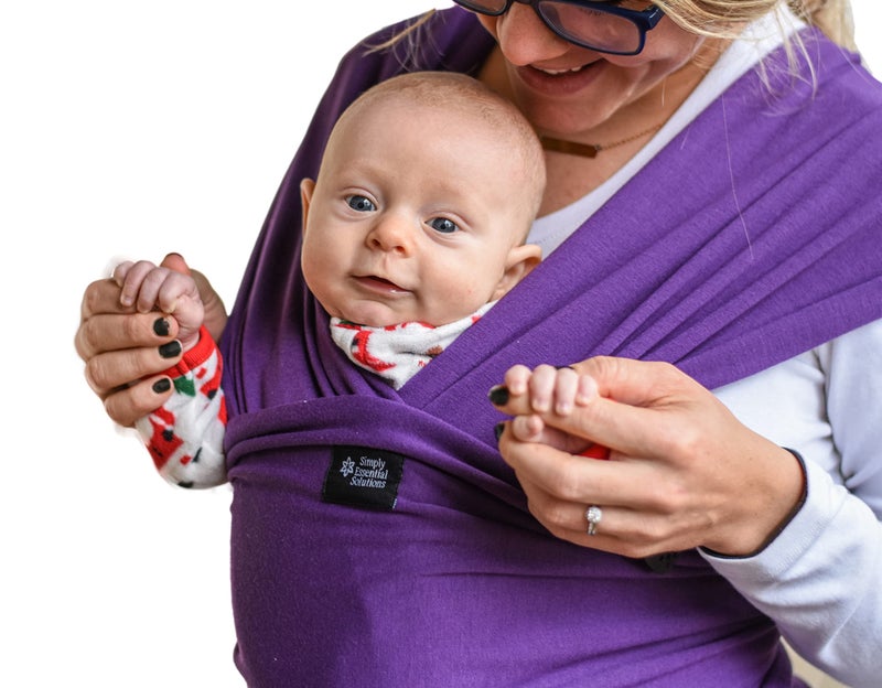 Simply Essential Solutions حمالة أطفال ناعمة ومرنة، قماش قطن، حمالة أطفال، غطاء للرضاعة للاستخدام مع حديثي الولادة - الأطفال الصغار: توزع الوزن بالتساوي لراحة أكبر أثناء الحمل (بنفسجي) - Image 2