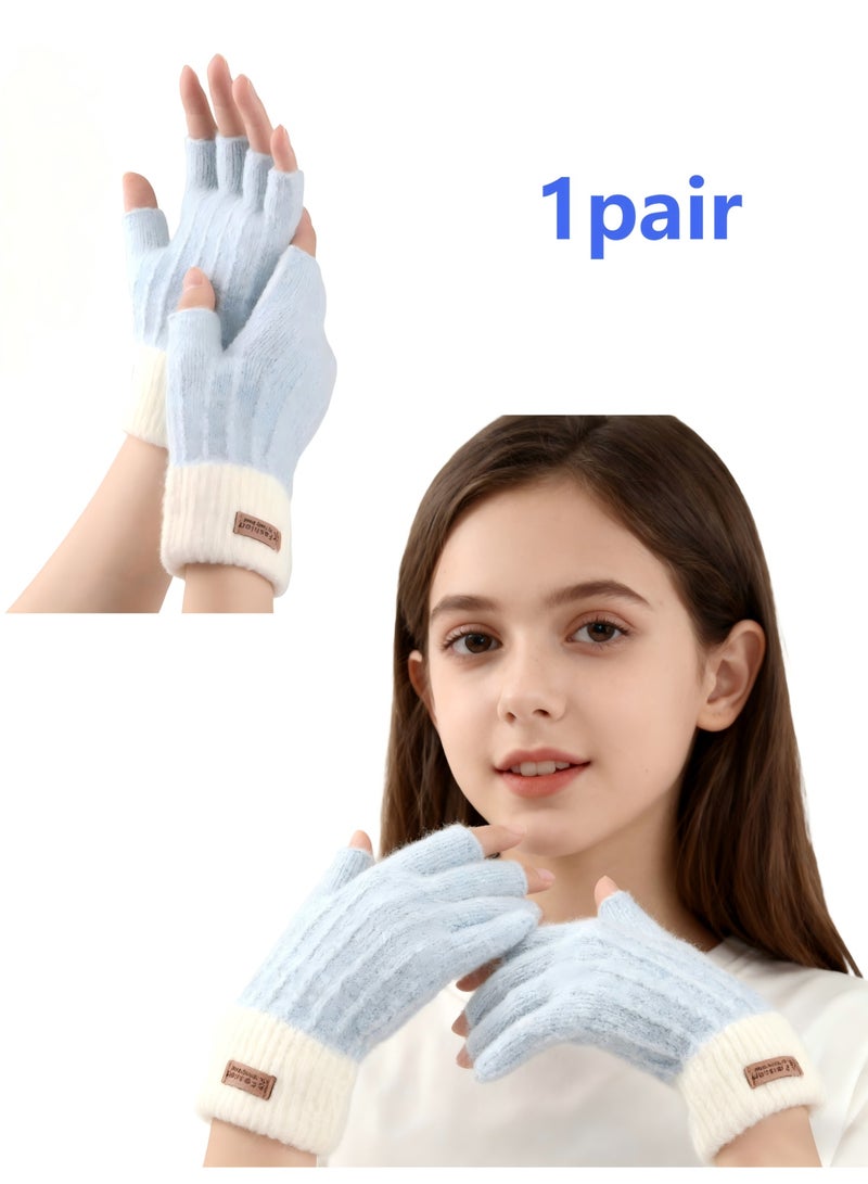 زوج واحد من القفازات بدون أصابع للنساء في الشتاء، قفازات نصف أصابع محبوكة بدون أصابع للكتابة والقيادة - Image 1