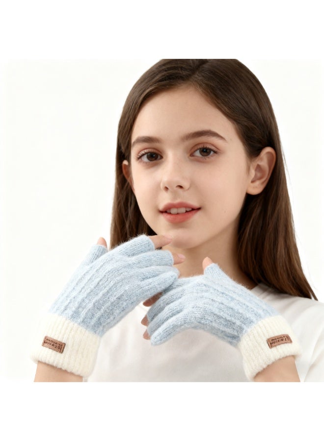 زوج واحد من القفازات بدون أصابع للنساء في الشتاء، قفازات نصف أصابع محبوكة بدون أصابع للكتابة والقيادة - Image 2