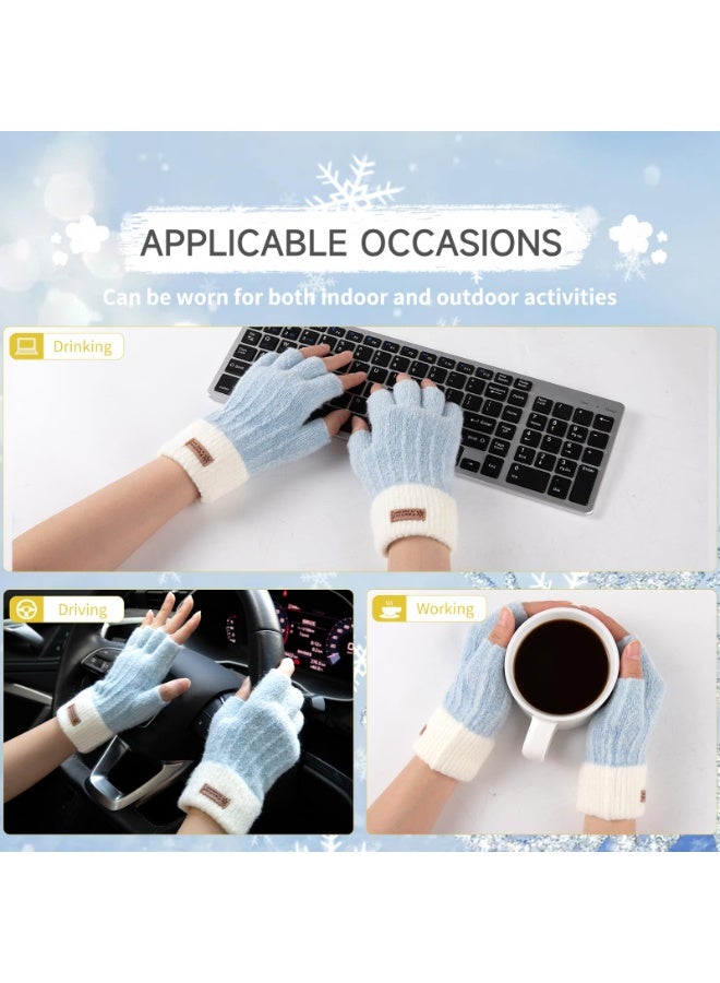 زوج واحد من القفازات بدون أصابع للنساء في الشتاء، قفازات نصف أصابع محبوكة بدون أصابع للكتابة والقيادة - Image 5