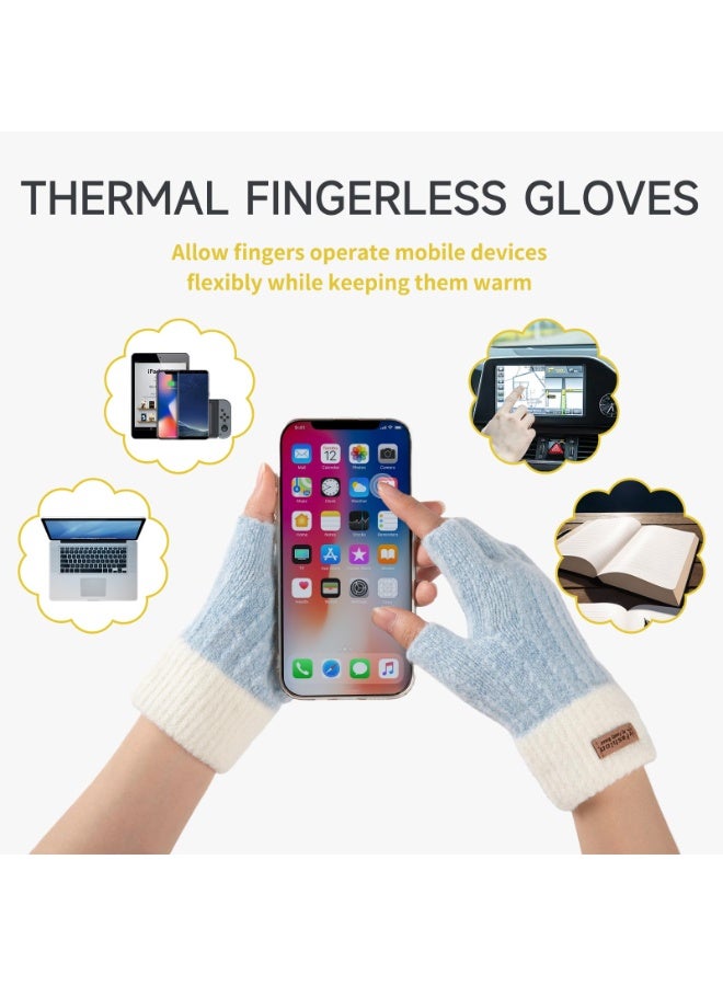 زوج واحد من القفازات بدون أصابع للنساء في الشتاء، قفازات نصف أصابع محبوكة بدون أصابع للكتابة والقيادة - Image 4