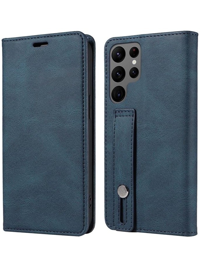 Mmmon For Samsung Galaxy S23 Ultra Wallet Case with strap,Premium Flip Leather Card Holder Shockproof Phone Case Cover for Samsung Galaxy S23 Ultra (Dark Blue)  - Image 1