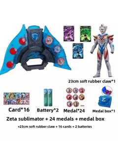 Zeta Ultra Sublimator Man Transformer Superman Beria Dusk Demon Sword Summoner Medal Folding Toy Set-Color:Zeta Sublimator + 24 Medals + Box + 23cm Delita [free 16 Cards + Battery]