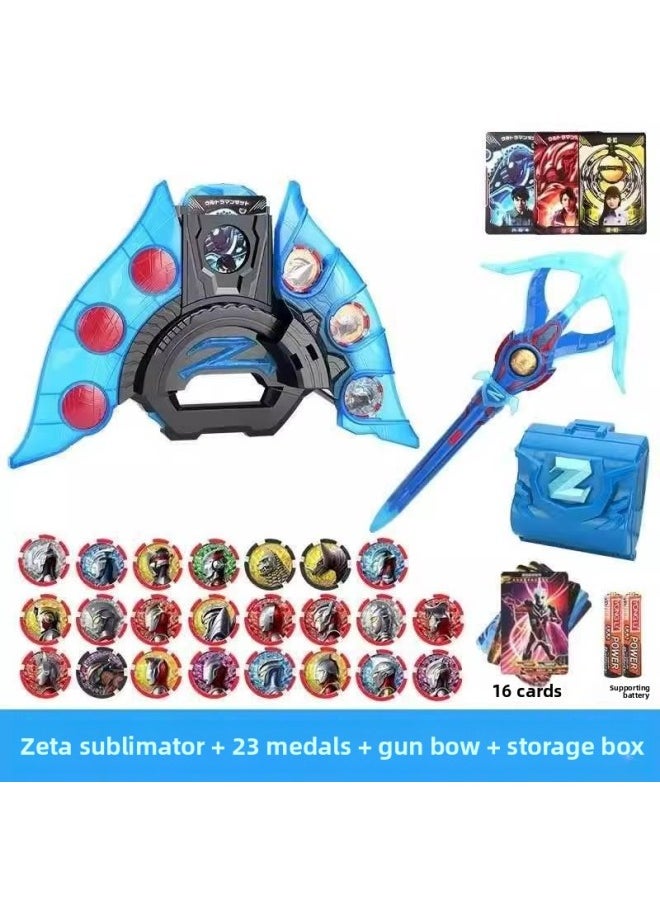 null - Zeta Ultra Sublimator Man Transformer Superman Beria Dusk Demon Sword Summoner Medal Folding Toy Set-Color:Zeta Sublimator + 24 Medals + Box + 23cm Delita [free 16 Cards + Battery] - Image 1