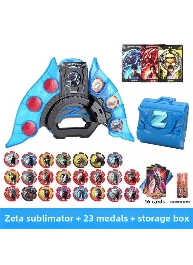 null - Zeta Ultra Sublimator Man Transformer Superman Beria Dusk Demon Sword Summoner Medal Folding Toy Set-Color:Zeta Sublimator + 24 Medals + Box + 23cm Delita [free 16 Cards + Battery] - Image 1