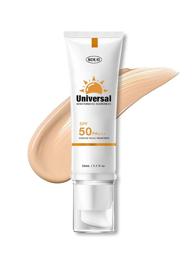 SOUG Tinted Sunscreen For Face SPF 50, Universal Protector Solar 50 Moisturizer, Hydrating Sun Essence Face Sunscreen, UV Defense, Travel Size, Sunscreen Against UVA And UVB Rays, 50ml - Image 1