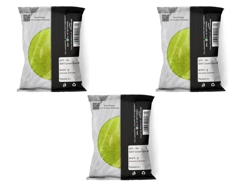 Sixit كرة كريكيت تنس، أخضر فوسفوري، عبوة من 3، مغطاة بالفلين - Image 3