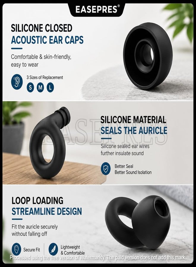 EASEPRES Noise Cancelling Ear Plugs | Soft Silicone Reusable Earplugs with 6 Comfort Tips (S/M/L) | Secure Fit Noise Reduction for Sleeping, Travel, Flight, Work & Snoring – Black - Image 4