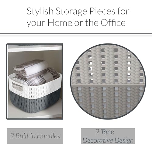 Simplify 2 Tone Sailor Knot Plastic Storage Tote | Decorative Basket | Closet Organization | De-clutter | Accessories | Toys | Bathroom Organization | Medium | Grey/Grey - Image 4