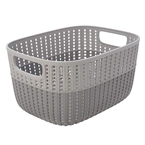 Simplify 2 Tone Sailor Knot Plastic Storage Tote | Decorative Basket | Closet Organization | De-clutter | Accessories | Toys | Bathroom Organization | Medium | Grey/Grey - Image 1