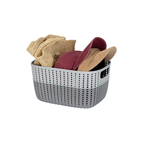 Simplify 2 Tone Sailor Knot Plastic Storage Tote | Decorative Basket | Closet Organization | De-clutter | Accessories | Toys | Bathroom Organization | Medium | Grey/Grey - Image 5