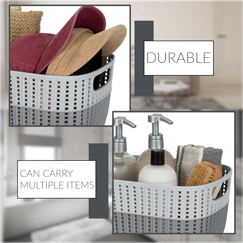 Simplify 2 Tone Sailor Knot Plastic Storage Tote | Decorative Basket | Closet Organization | De-clutter | Accessories | Toys | Bathroom Organization | Medium | Grey/Grey - Image 3