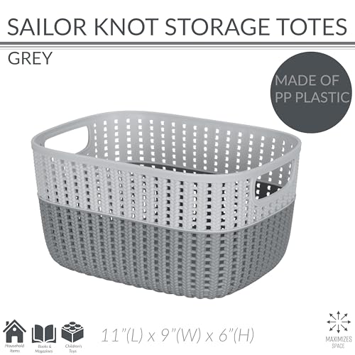 Simplify 2 Tone Sailor Knot Plastic Storage Tote | Decorative Basket | Closet Organization | De-clutter | Accessories | Toys | Bathroom Organization | Medium | Grey/Grey - Image 2