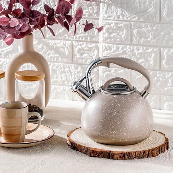 DANUBE HOME ChefS Delight Stainless Steel Whistling Kettle Durable Tea Kettle With Whistle Ideal For Boiling Water Elegant Design Perfect For Kitchen And Daily Use28L Beige - Image 5